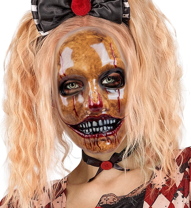 Psycho Clown Maske aus Plastik mit gruseligem Design für Fasnacht und Halloween