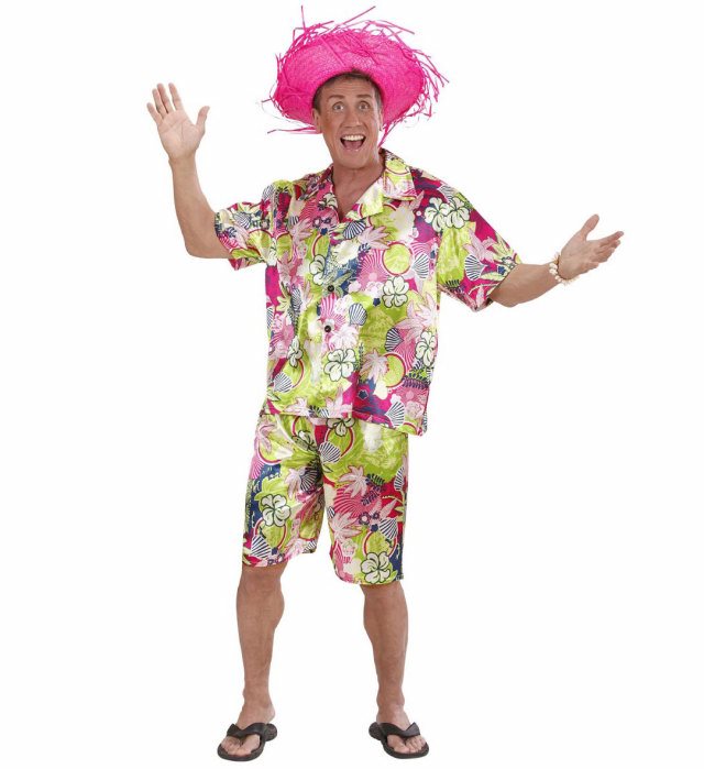 Hawaii-Kostüm mit buntem Hemd und Shorts für Fasnacht und Karneval