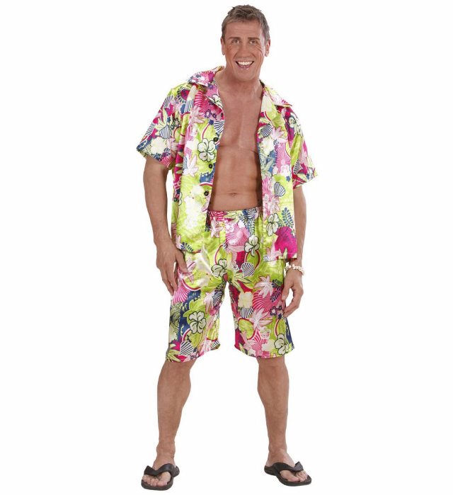 Hawaii-Kostüm mit buntem Hemd und Shorts für Fasnacht und Karneval
