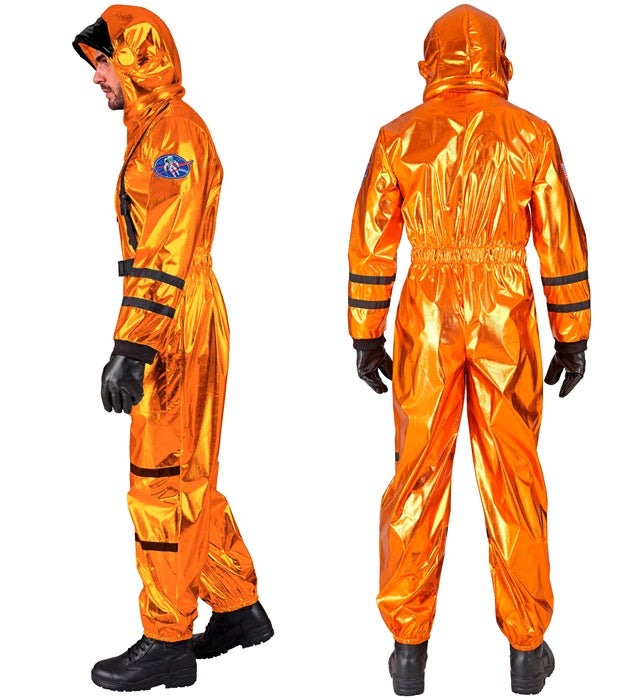 Orangener Astronauten Overall mit passendem Helm auf Fasnacht