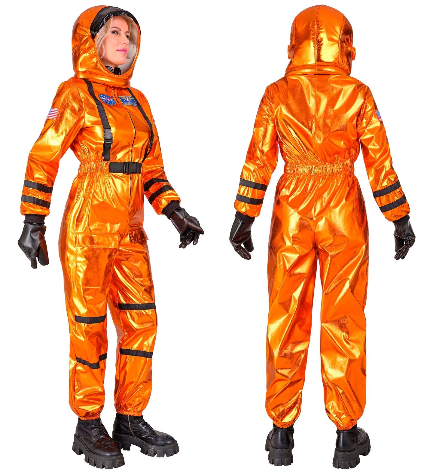 Oranger Astronaut Commander Kostüm mit Helm für Frauen