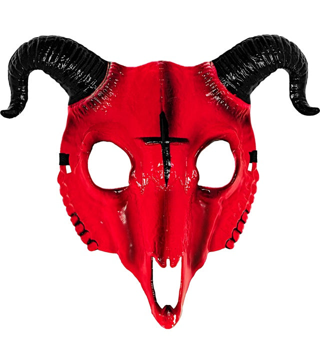 Rote Satans-Widderscherzel-Maske aus Hardplastik mit Hörnern für Halloween