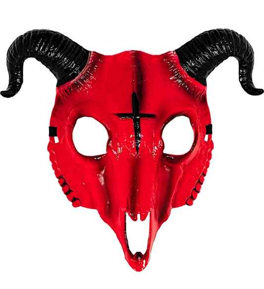 Rote Satans-Widderscherzel-Maske aus Hardplastik mit Hörnern für Halloween