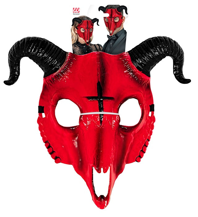 Rote Satans-Widderscherzel-Maske aus Hardplastik mit Hörnern für Halloween