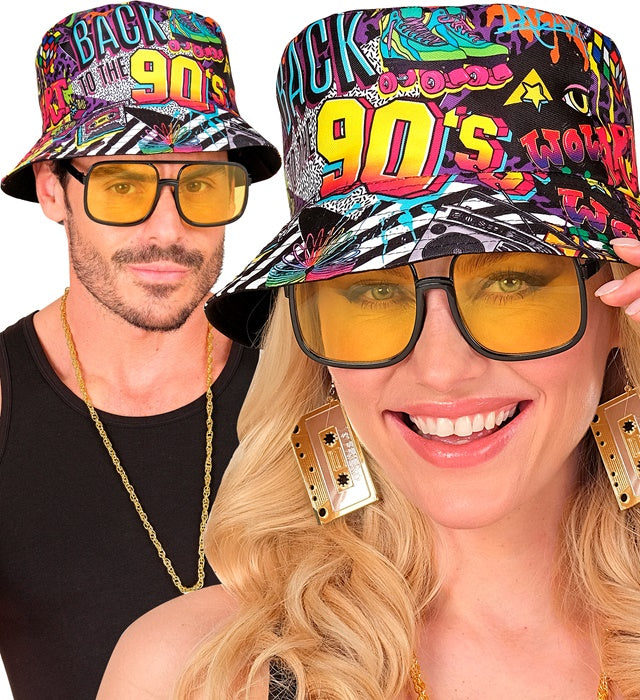 90er Jahre Anglerhut in Retro-Design für Fasnacht und Mottopartys