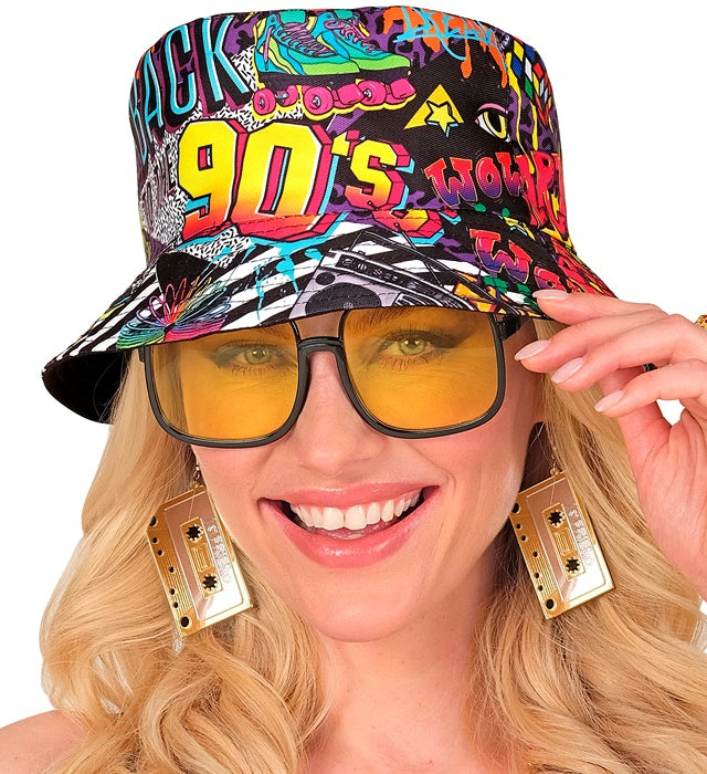 90er Jahre Anglerhut in Retro-Design für Fasnacht und Mottopartys