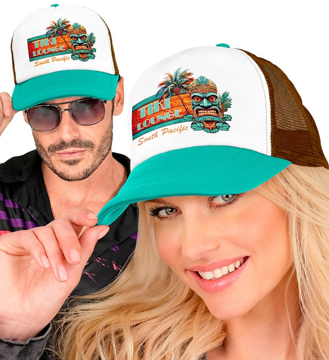 Sommer Tiki Party Basecap mit tropischem Tiki-Motiv in bunten Farben