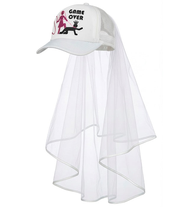 Schwarzes Game Over Basecap mit Schleier als Fasnacht Accessoire
