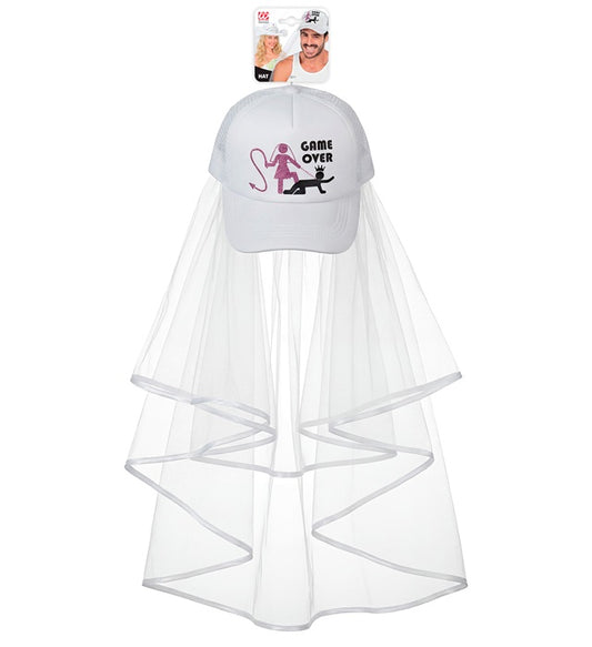 Schwarzes Game Over Basecap mit Schleier als Fasnacht Accessoire