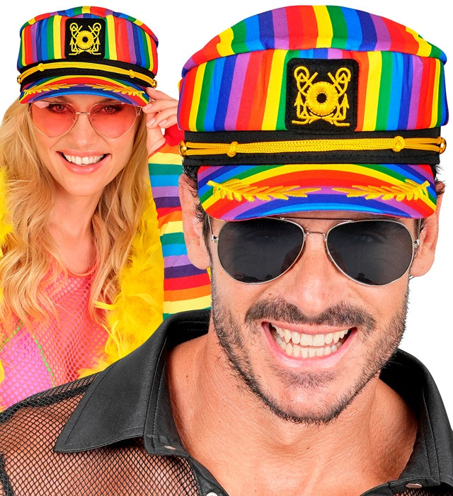 Kapitänsmütze mit Regenbogenfarben für Fasnacht und Pride