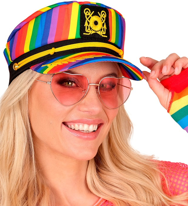 Kapitänsmütze mit Regenbogenfarben für Fasnacht und Pride