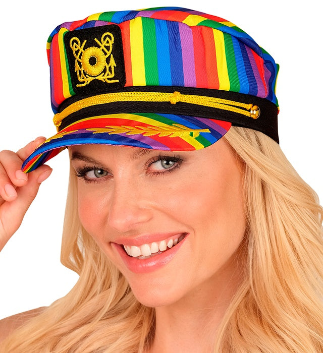 Kapitänsmütze mit Regenbogenfarben für Fasnacht und Pride