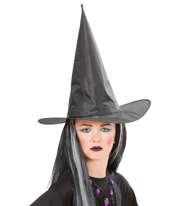 Schwarzer spitzer Hexenhut für Halloween und Fasnacht