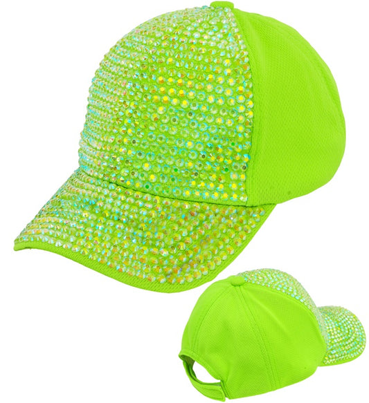 Neon grüne Basecap mit Strassverzierung für Fasnacht und Karneval