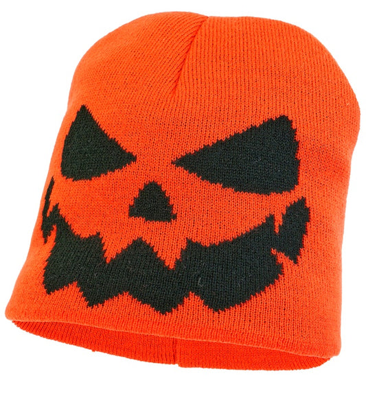 Kürbis Beanie Mütze für Kinder in Orange mit lustigem Kürbisgesicht