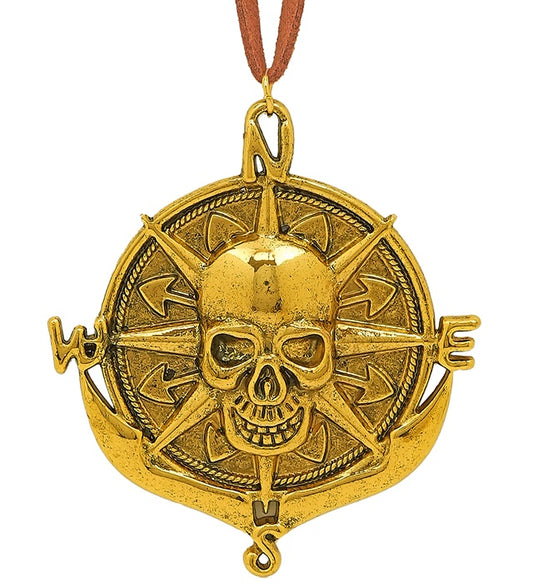 Piraten Totenkopf Medaillon Kette auf schwarzem Lederband