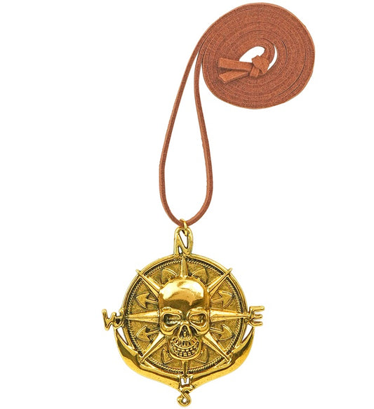 Piraten Totenkopf Medaillon Kette auf schwarzem Lederband