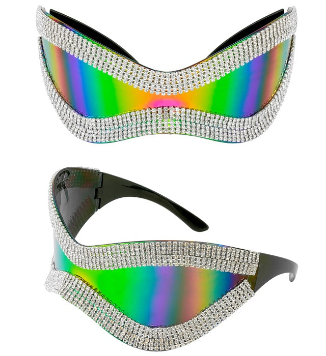 Riesige Strass Brille mit bunten Multicolor-Gläsern als Fasnacht Accessoire