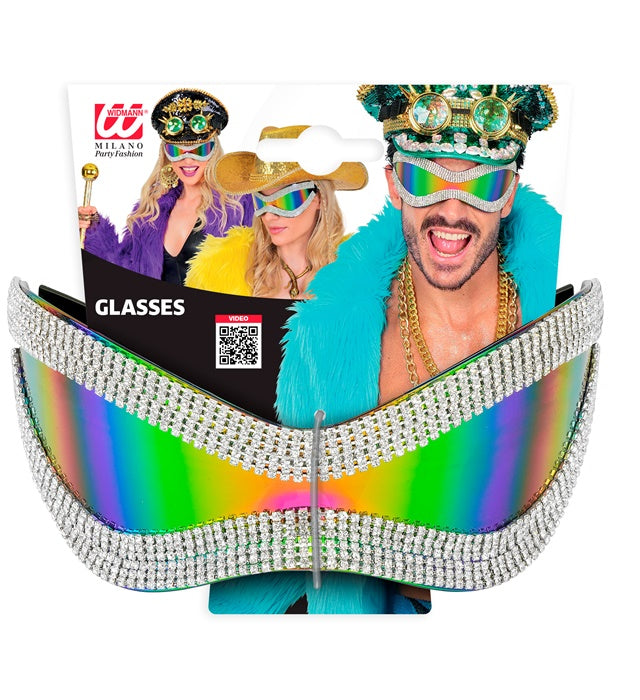 Riesige Strass Brille mit bunten Multicolor-Gläsern als Fasnacht Accessoire