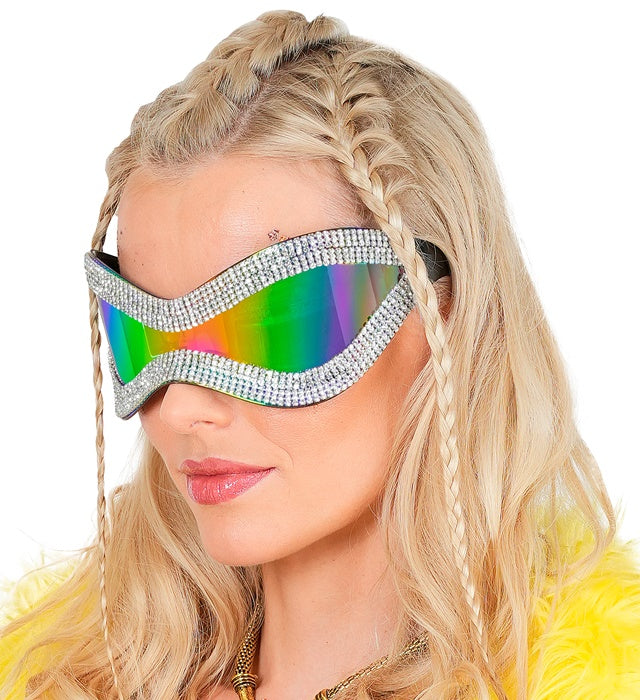 Riesige Strass Brille mit bunten Multicolor-Gläsern als Fasnacht Accessoire