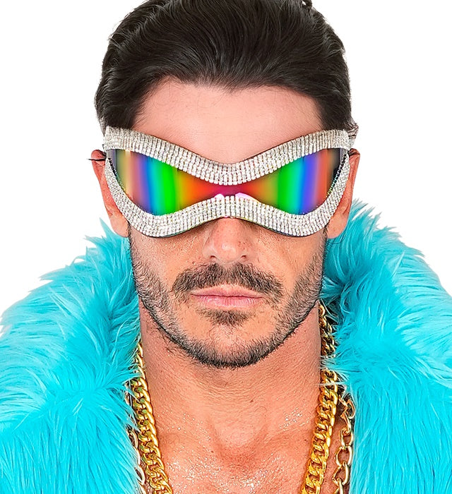 Riesige Strass Brille mit bunten Multicolor-Gläsern als Fasnacht Accessoire