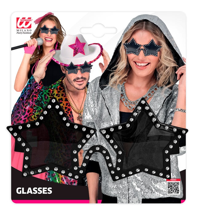 Brille mit funkelnden Strass-Sternen als Fasnacht-Accessoire