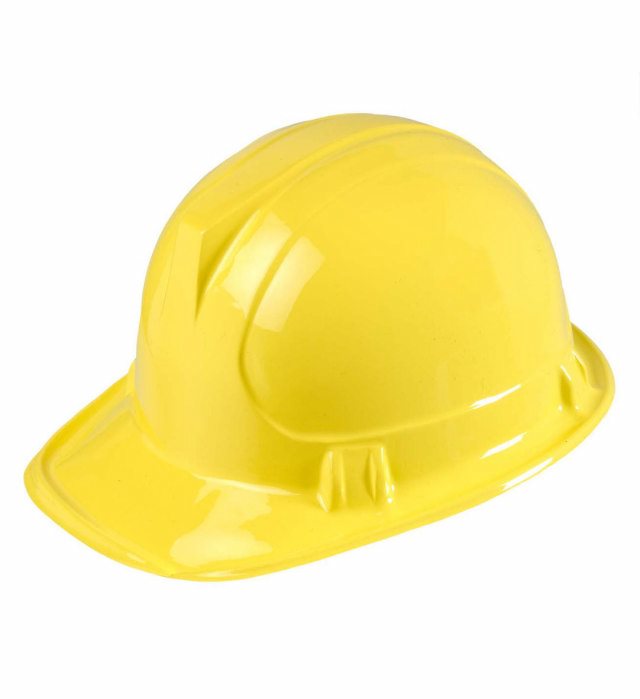Bauarbeiter Helm aus PVC in gelber Farbe für Fasnacht Kostüm