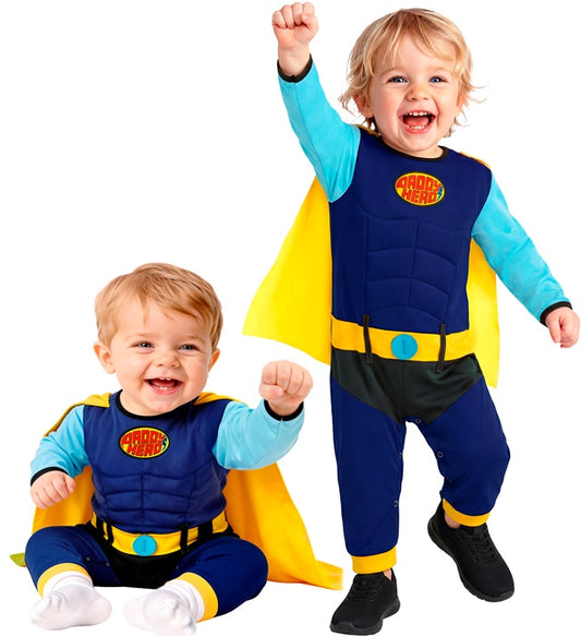 Super Baby Kostüm mit Umhang für Kinder, Overall Fasnacht Karneval