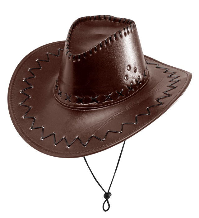 Brauner Cowboyhut aus Kunstleder mit markanten Nähten