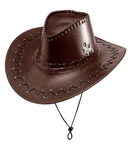 Brauner Cowboyhut aus Kunstleder mit markanten Nähten