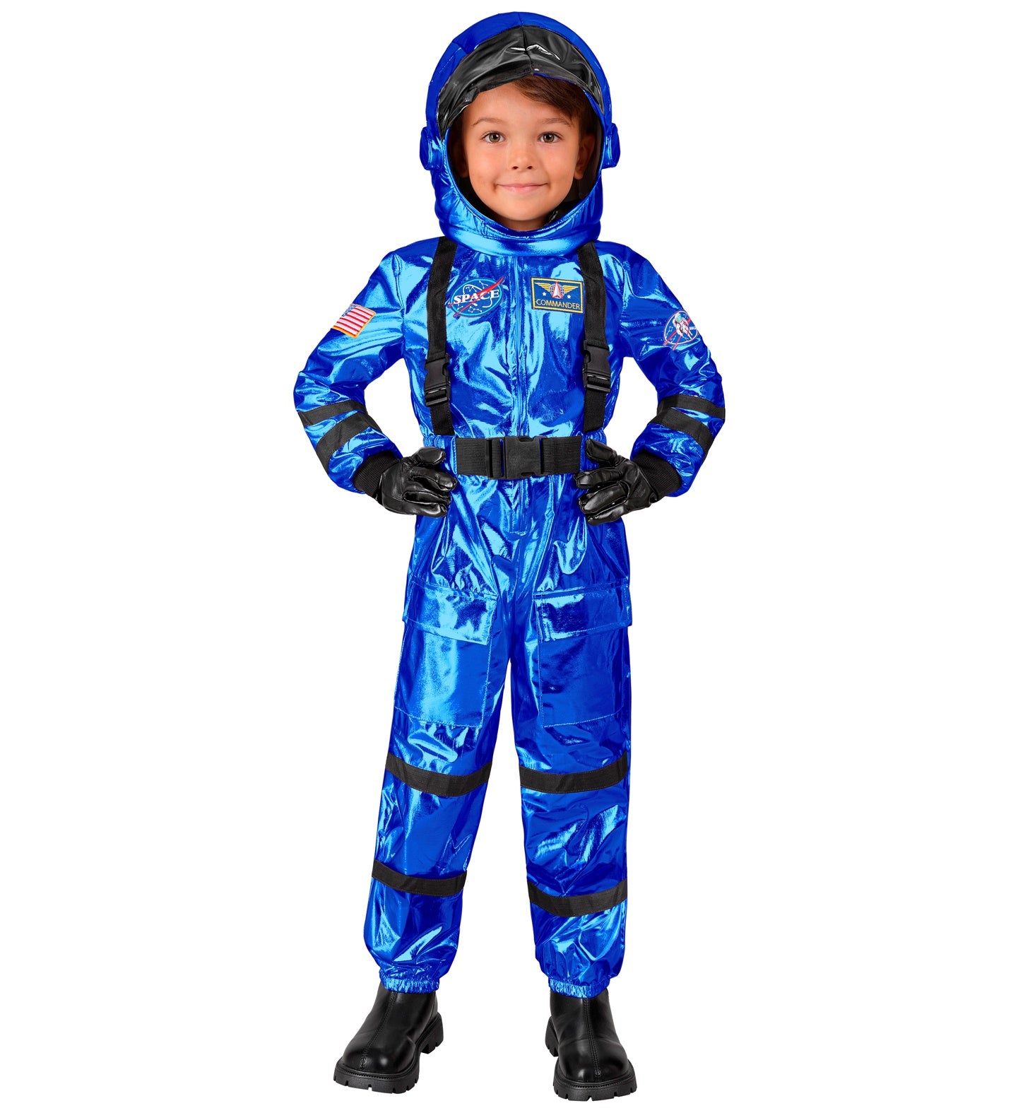 Blauer Astronaut Commander Kostüm mit Helm für Kinder