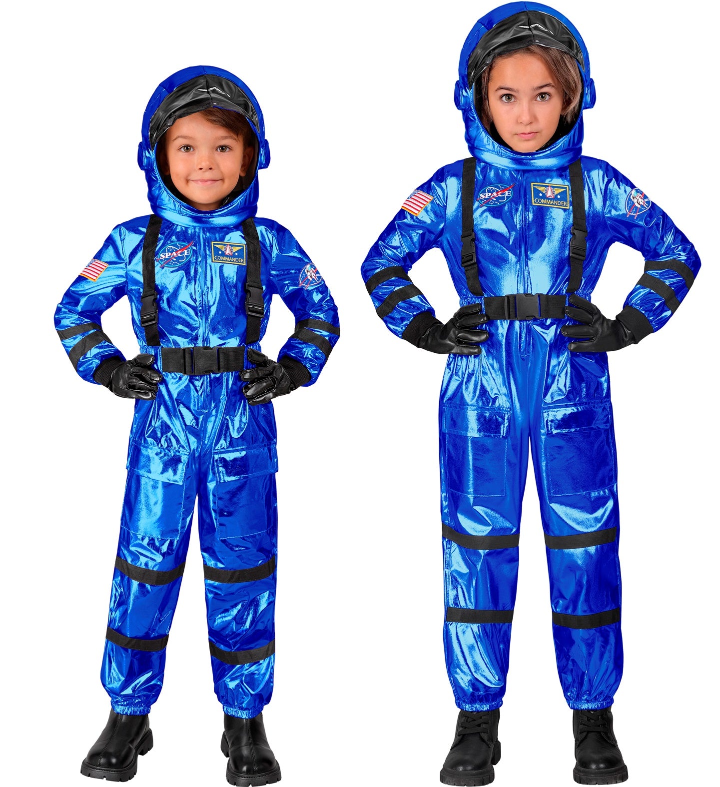 Blauer Astronaut Commander Kostüm mit Helm für Kinder