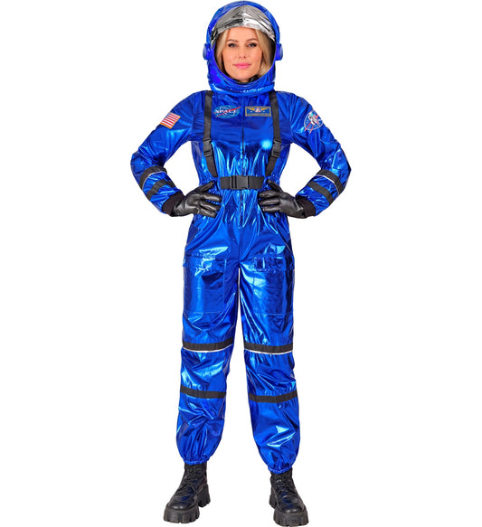 Blauer Astronaut Commander Kostüm mit Helm für Frauen