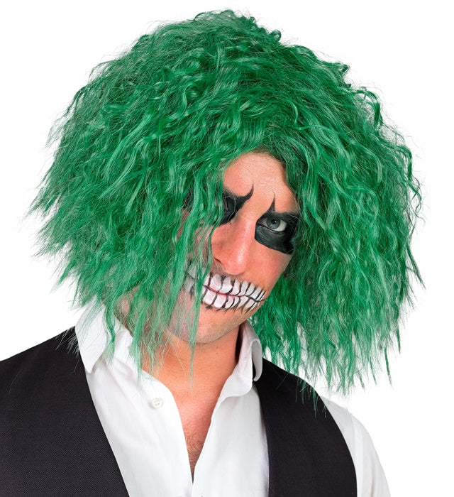 Grüne Killerclown Perücke in Box für Fasnacht und Karneval