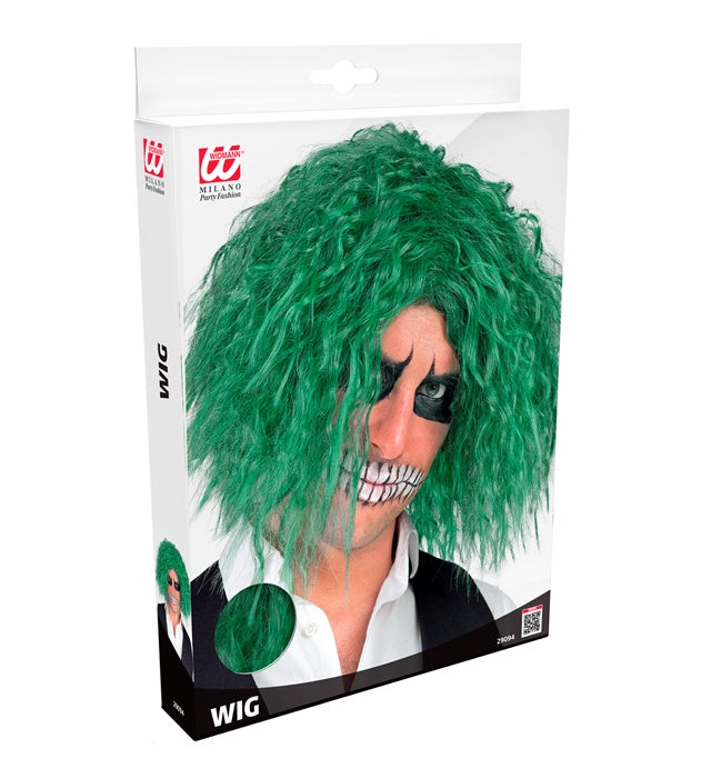 Grüne Killerclown Perücke in Box für Fasnacht und Karneval