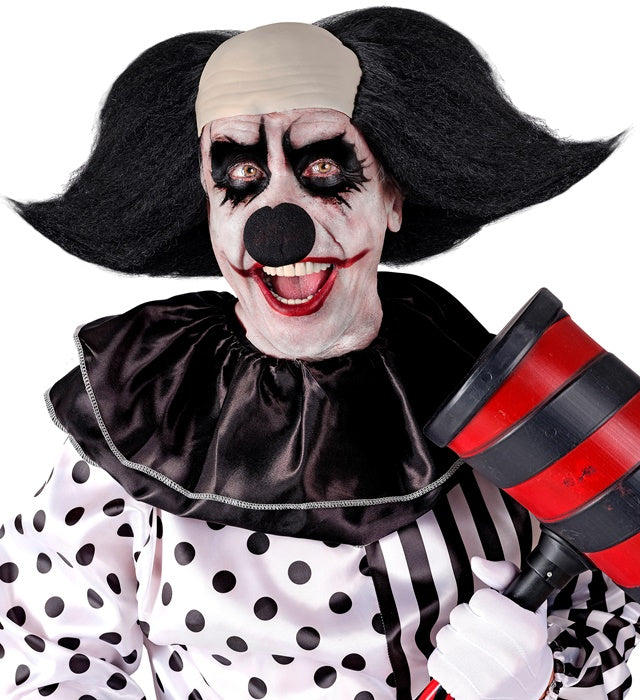 Killerclown Glatze mit schwarzen Haaren als Fasnacht Kostümzubehör