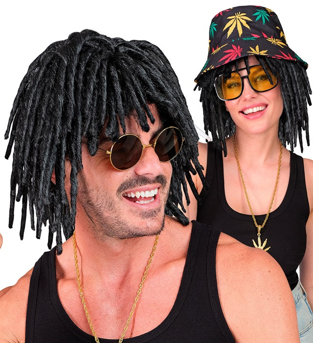 Bunte Jamaica-Perücke in Grün, Gelb und Schwarz für Fasnacht und Karneval