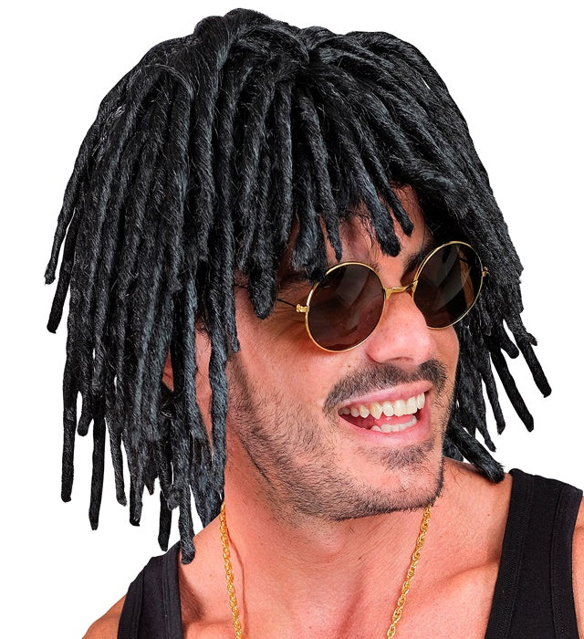 Bunte Jamaica-Perücke in Grün, Gelb und Schwarz für Fasnacht und Karneval