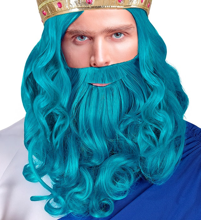 Poseidon-Perücke mit Bart und Schnurrbart auf hellem Hintergrund
