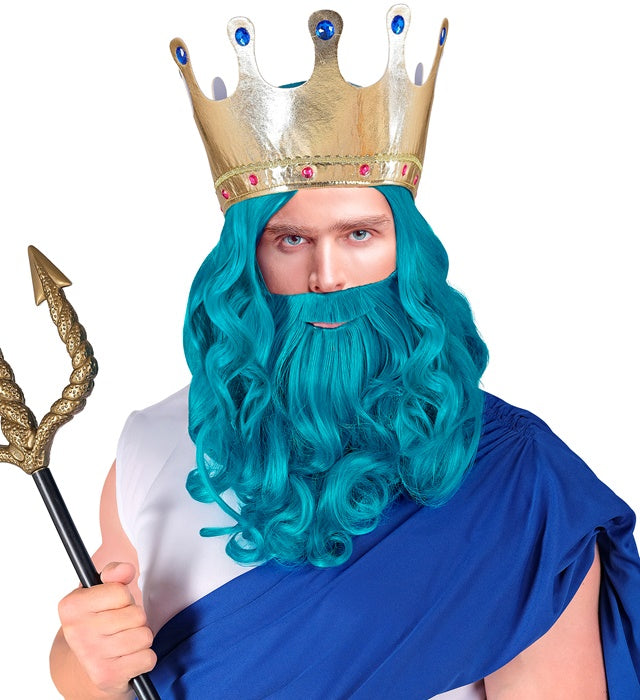 Poseidon-Perücke mit Bart und Schnurrbart auf hellem Hintergrund