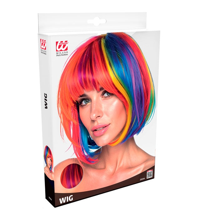 Bunte Regenbogen-Perücke für Fasnacht und Karneval