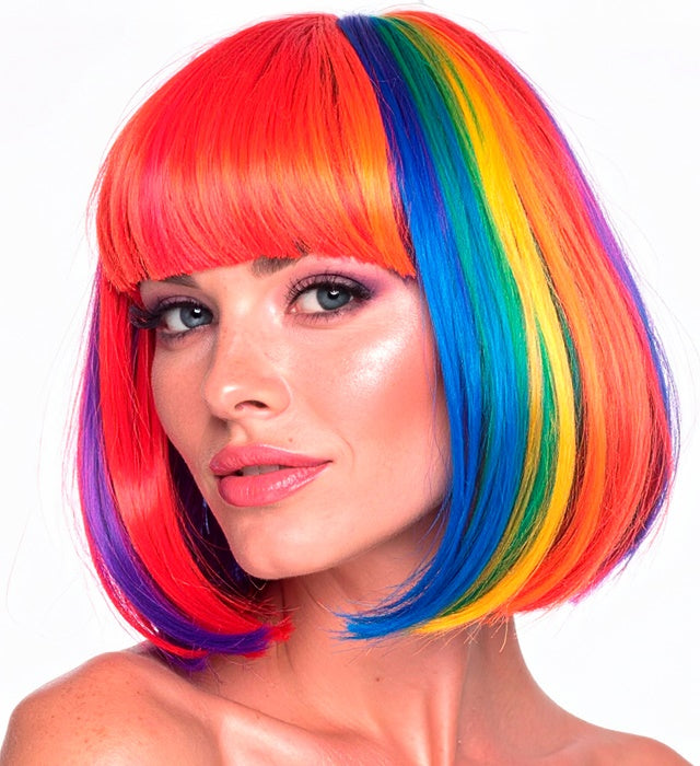 Bunte Regenbogen-Perücke für Fasnacht und Karneval