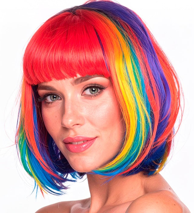 Bunte Regenbogen-Perücke für Fasnacht und Karneval