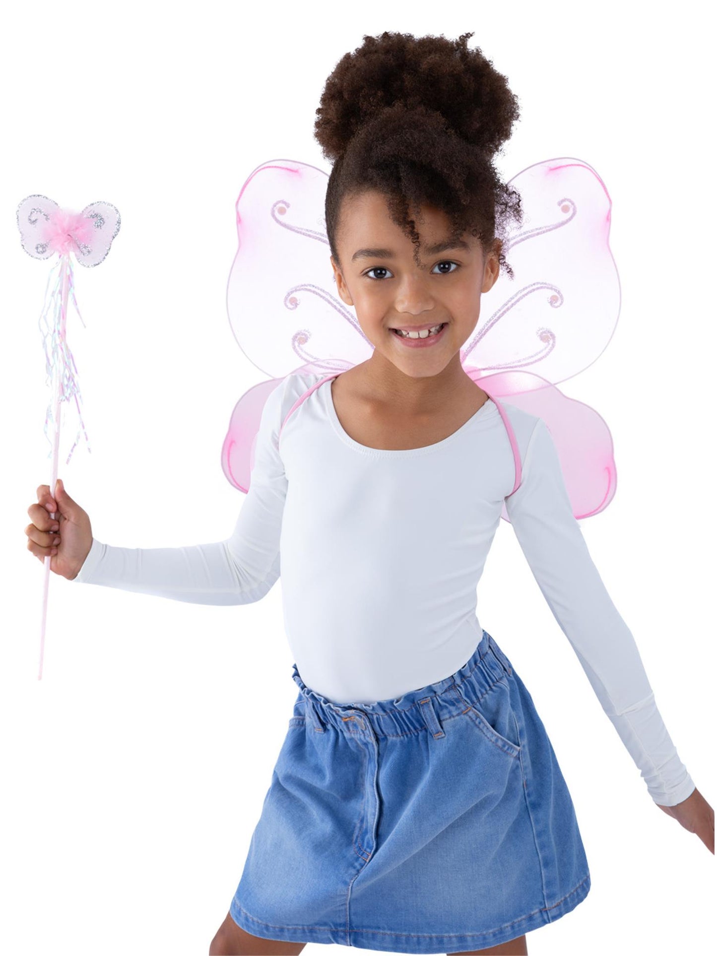 Smiffys FAIRY Butterfly Wings & Wand, Pink AC für Mädchen