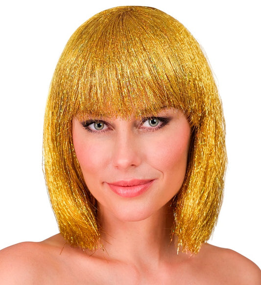 Goldene Glitzy Perücke mit funkelndem Glitzer für Fasnacht und Karneval