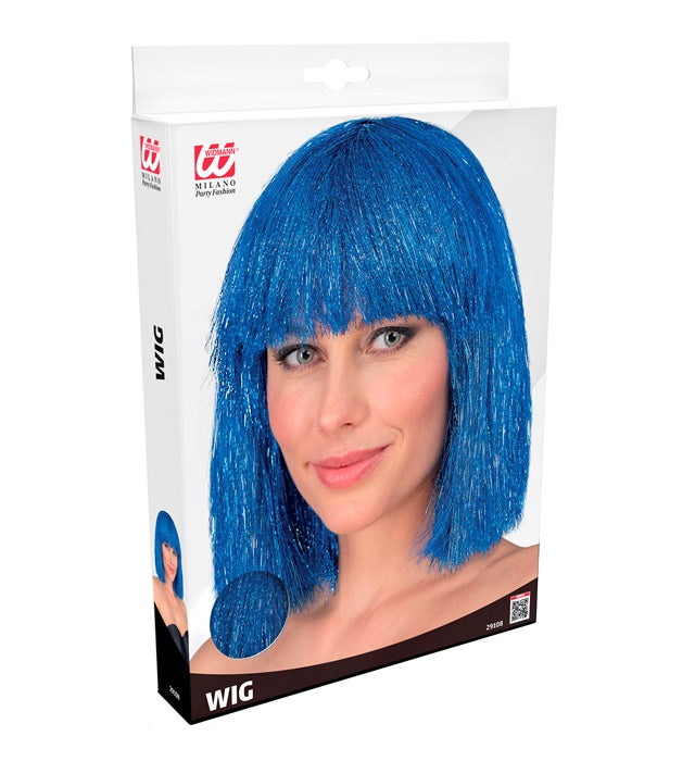 Leuchtend blaue Glitzy-Perücke mit Glitzereffekt für Fasnacht und Karneval