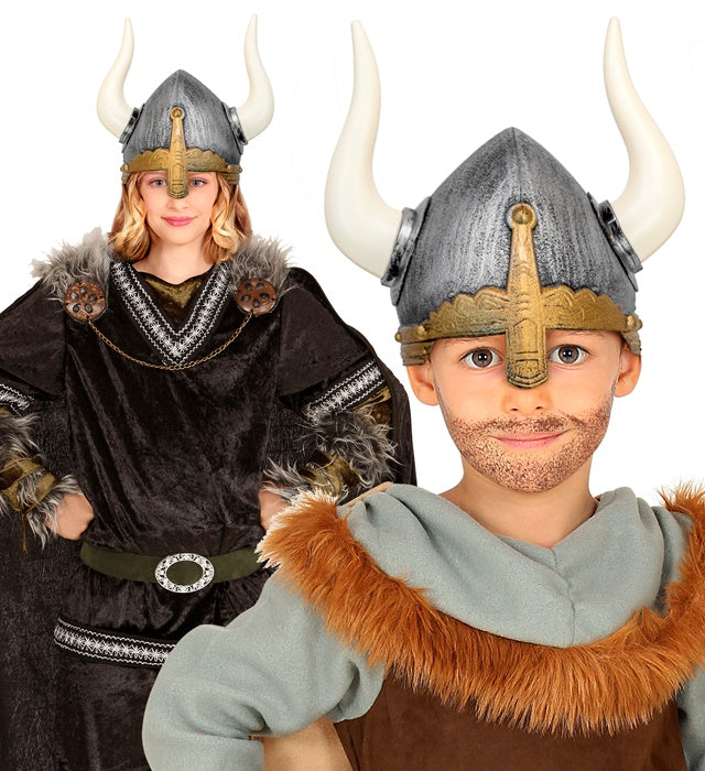 Kinder Wikingerhelm aus Hartplastik mit Hörnern für Fasnacht