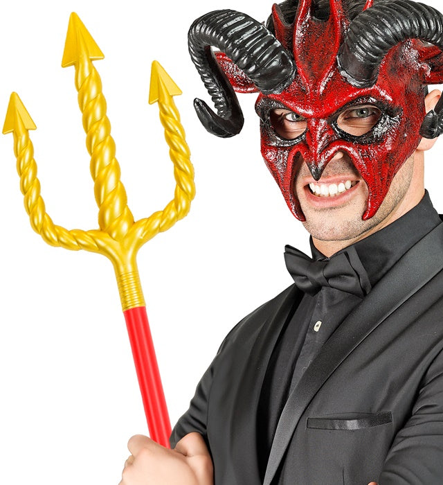 Zerlegbare goldene Spiralgabel mit rotem Stab, 137 cm lang, für Fasnacht und Halloween