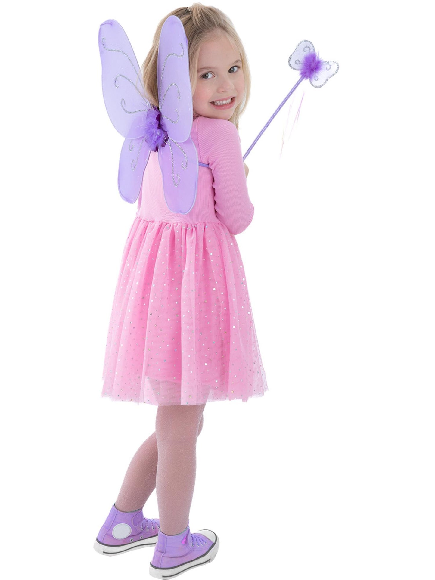 Smiffys FAIRY Butterfly Wings & Wand, Purple AC für Mädchen