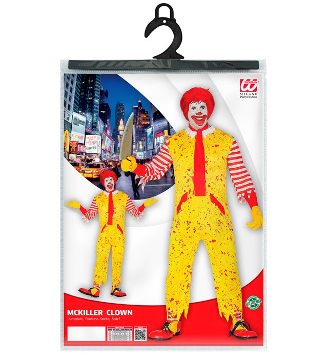 McKILLER Clown Kostüm mit buntem Overall, Strümpfen ohne Füße und Schal